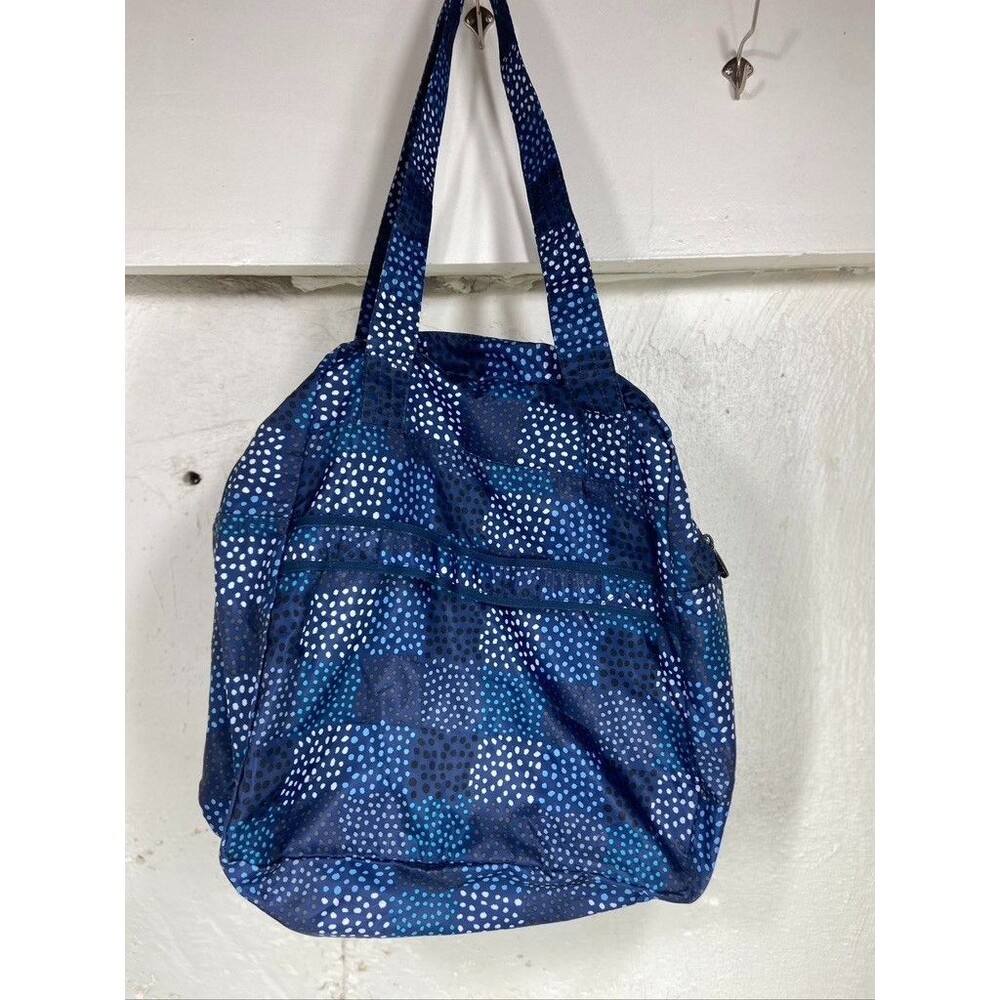 LUG WOMENS BLUE POLKA DOT PACKABLE SHOULDER BAG TOTE LARGE 14 X 15
